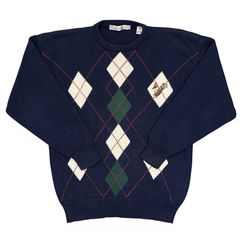 Vintage John Ashford Golf Sweater Navy Knit Hong Kong M